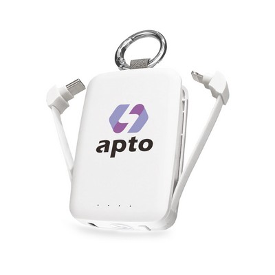 4,000 mAh Key Chain Power Bank with Flashlight and Integrated Charging Cables